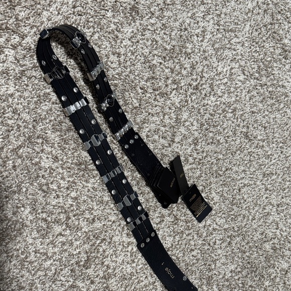 Maje Black Leather Studded Belt with Silver Hardware Size 1 NWT main image 7